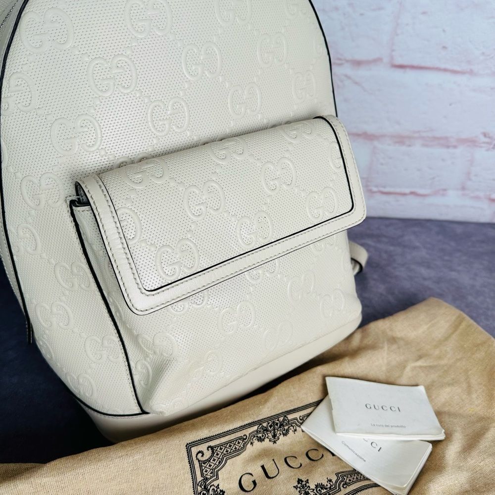 Gucci Embossed Leather Print Gg Backpack